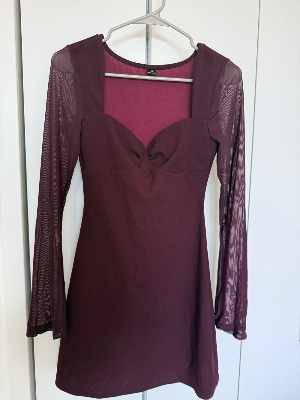SHEIN Plum Mesh-Sleeve Sweetheart Mini Dress